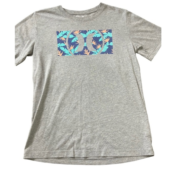 HURLEY Tropical Palm Print Logo Tee With Scoop Neck & Cap Sleeves Grey 13-15Y - Picture 4 of 9